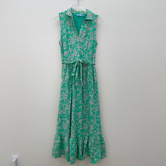 Draper James Dresses & Skirts - Draper James RSVP Green Floral Linen Blend Sleeveless Collar Dress Womens Medium